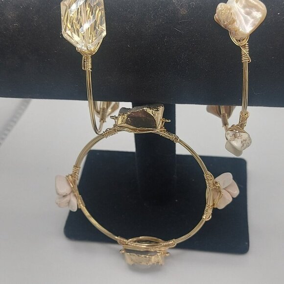 Lot of 3 Bourbon & Bowties Bracelets Gold Tone Wire wrapped bracelets with stone - Picture 3 of 11